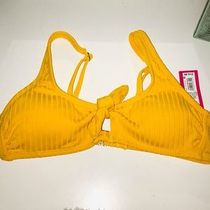 Yellow Ribbed Knotted Bathing Suit Top NWT